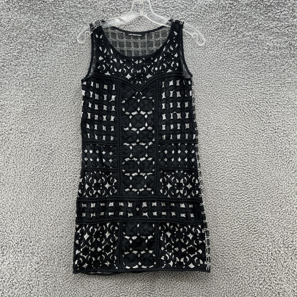 KAS New York Dress XS Black White Lace Sheer Sleeveless Mini Party Shift